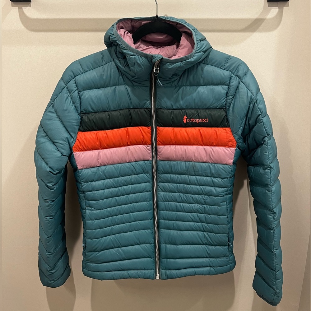 Cotopaxi Fuego Down Hooded Puffer Zip Up Jacket XS - Submarine Stripes
